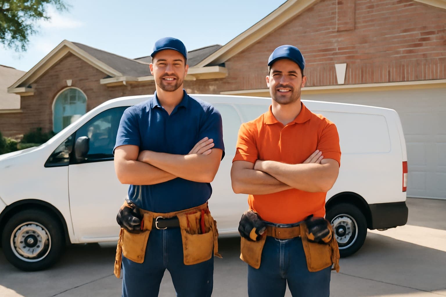 Houston Air Pure's certified air duct cleaning technicians standing with their service van in Houston
